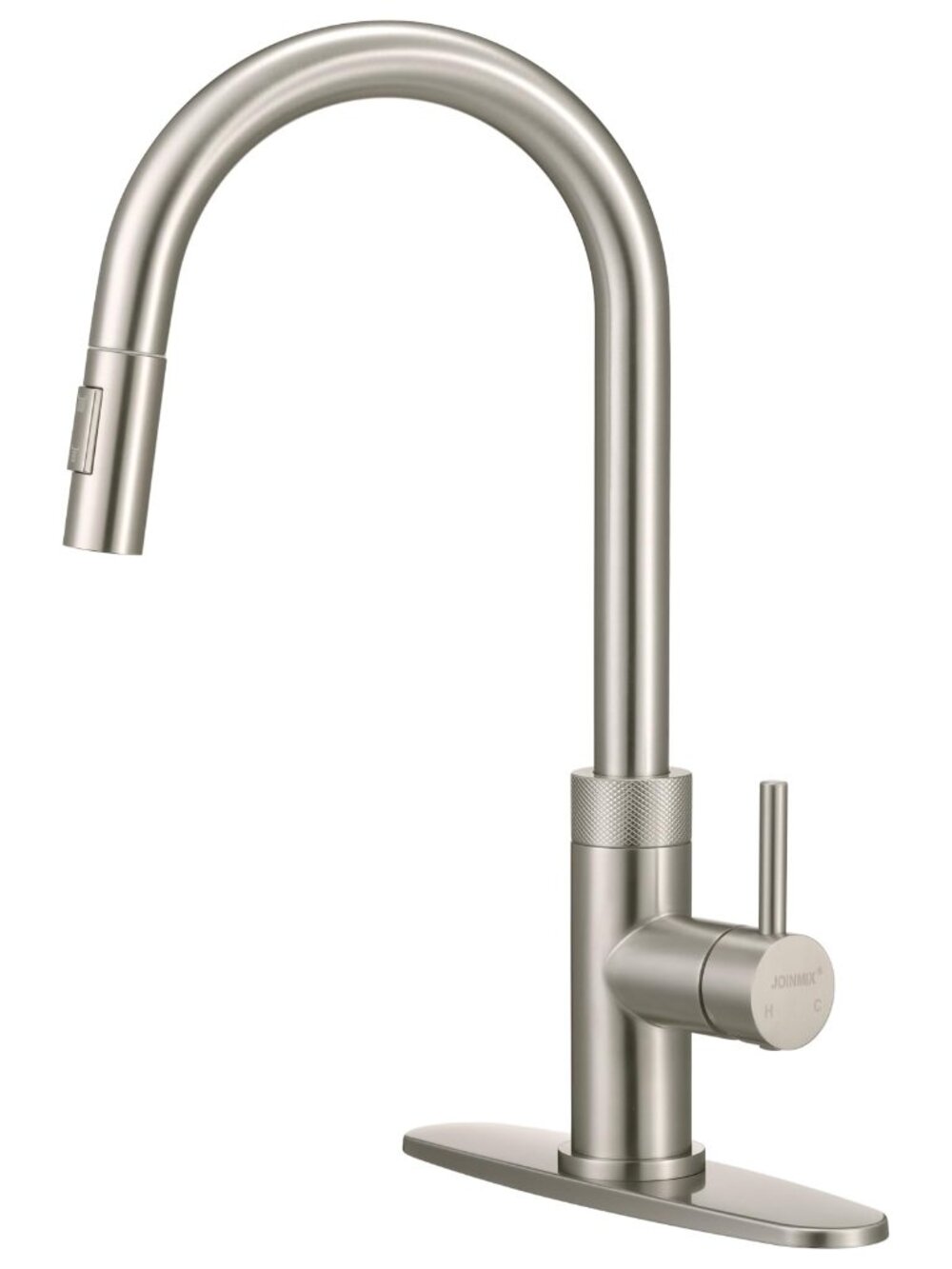 JOINMIX Brushed Nickel Kitchen Faucet Pull Down Sprayer Single Handle High Arc